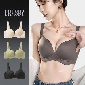 Brasby เสื้อชั้นในผู้หญิง push up ขนาด 34-44 เสื้อชั้นในแบบไม่มีโครง บาง ชุดชั้นในไร้รอยต่อเนื้อผ้านิ่ม เก็บทรงดี