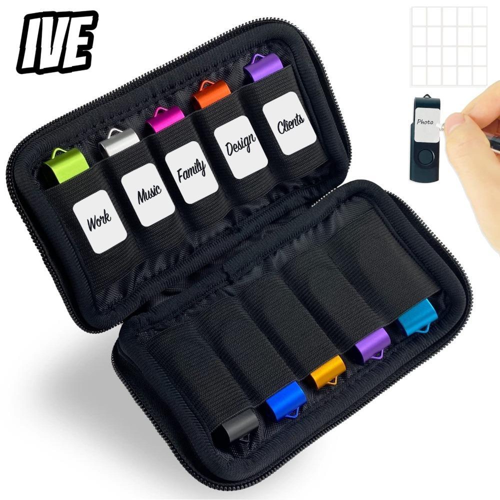 IVEYOUNG กระเป๋าเก็บของ, แฟลชไดรฟ์ USB 6 ช่อง 10 ช่องกระเป๋าถือ , ที่เก็บดิสก์ USB แบบพกพาโพลีเอสเตอร์สีดําป้องกันสําหรับทํางาน