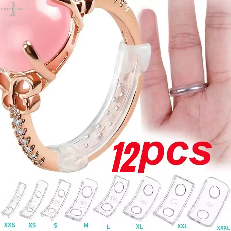 12ชิ้น/เซ็ตขนาดแหวนแผ่นปรับสําหรับเครื่องประดับหลวม | ตัวป้องกัน ทีพียู โปร่งใสความกว้าง 2-10 มม. รวม 6 ขนาด – อุปกรณ์เสริมแหวนงานแต่งงาน/อังกฤษ