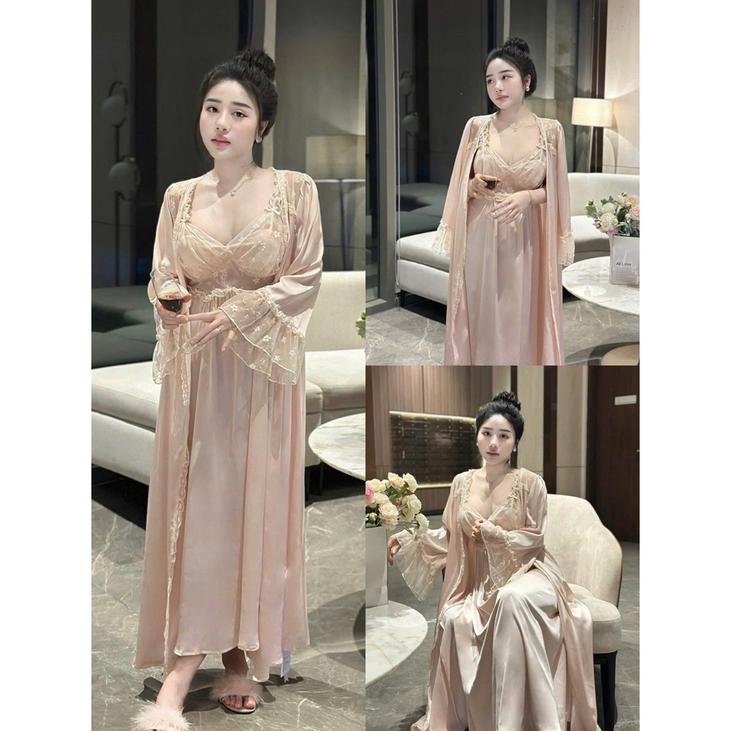 ชุด เดรส บวก เสื้อคลุมตัวยาวผ้าลาติไหมอย่างดี ฟรีไซส์