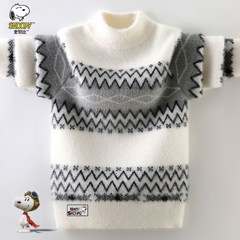 ฤดูใบไม้ร่วงและฤดูหนาวใหม่ – เสื้อกันหนาวเด็กชายขนาดใหญ่เพิ่มกํามะหยี่หนาถักท็อปส์ซู