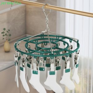 เจรีมี ราวตากถุงเท้า, สแตนเลสในครัวเรือน 24 ราวแขวนคลิป, น้ําหนักเบาแข็งแรง กันลม ไม้แขวนเสื้อที่ทนทานระเบียง