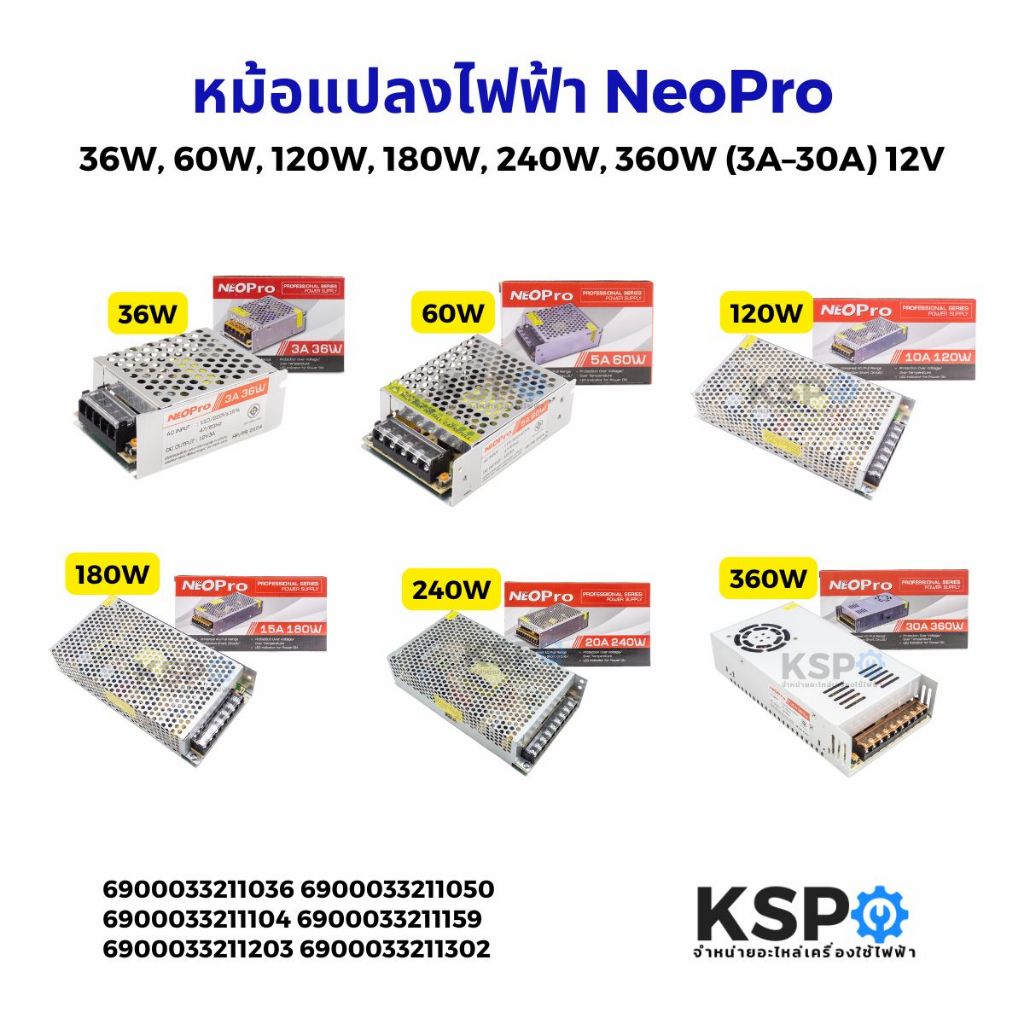 หม้อแปลงไฟฟ้า Switching Power Supply NeoPro 12V (แท้) รุ่น 36W, 60W, 120W, 180W, 240W, 360W (3A–30A) สวิตชิ่งเพาเวอร์
