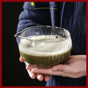 จัดส่งจากประเทศไทยBITEZZY Matcha Bowl, Textured Reusable Tea Bowl, Pour Spout Glass Handmade Matcha ทําเครื่องมือคนรักชา
