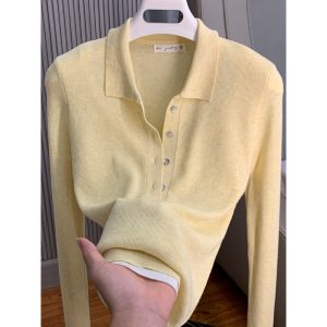 แฟชั่นปกสีจับคู่เสื้อถักผู้หญิง สไตล์เกาหลี แบบสลิมฟิต สำหรับฤดูหนาว