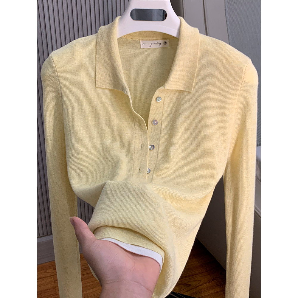 แฟชั่นปกสีจับคู่เสื้อถักผู้หญิง สไตล์เกาหลี แบบสลิมฟิต สำหรับฤดูหนาว