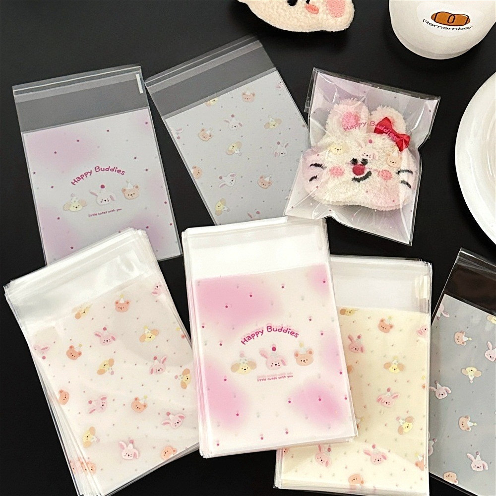 50 ชิ้น/แพ็คกระต่ายหมีถุงปิดผนึก Toploader Photocard ถุงกาวในตัว