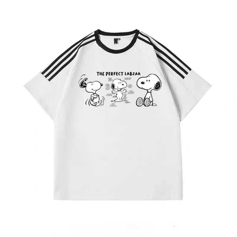 ChillTee  เสื้อยืด ดีไซน์สามแถบ เสื้อยืดคอกลม ทรงหลวม แขนสั้น ใส่สบาย “Snoopy labzaa”สไตล์เกาหลี s-3xl