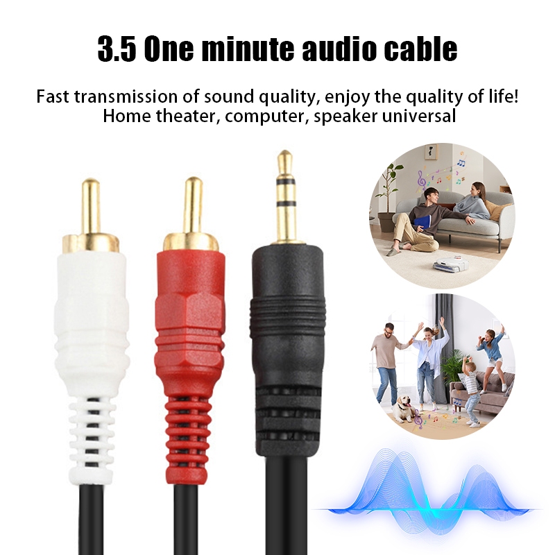 สายลำโพง 1 ออก 2 RCA Cable ยาว 1.5/3 เมตร สายสัญญาณเสียง 3.5mm to RCA สำหรับมือถือ คอมพิวเตอร์ โฮมเธียเตอร์