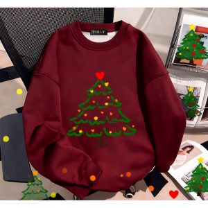 Sea.Tee สเวตเตอร์ สีดำ แขนยาว คอกลม ทรงหลวม Print “Christmas tree2″สไตล์เกาหลี (ใส่ได้ทั้งหญิงเเละชาย)