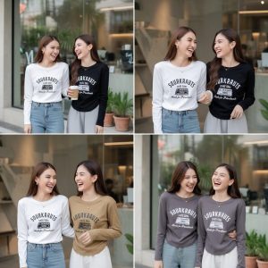 เสื้อยืดผ้าคอตตอนเอวเข้ารูป สไตล์ทำงานมินิมอล ใส่แล้วผอม ใ