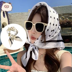 Polkadot style ผ้าโพกผมลายจุดผ้าผูก ขนาด 70×70 cm. ผ้าพันคอลายจุด