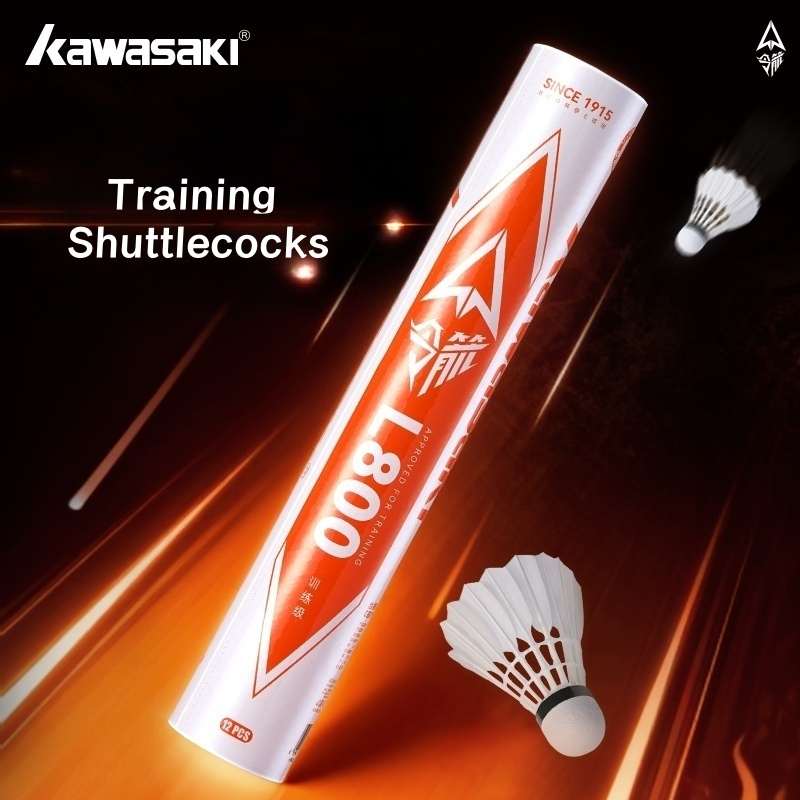 KAWASAKI ลูกขนไก่ฝึกซ้อมคาวาซากิ 12PCS L800&L900 แบดมินตันขนนกธรรมชาติทนทานและโต๊ะสําหรับการออกกําลังกายการฝึกอบรม