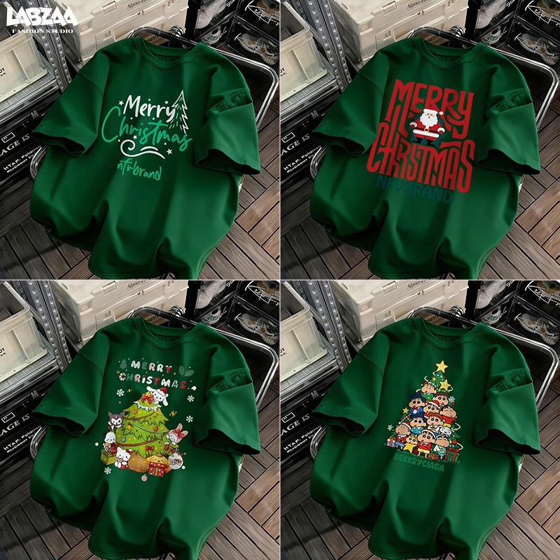 【จัดส่งตลอด 24 ชั่วโมง】LABZAA ยอดนิยมสไตล์อเมริกัน แขนสั้น คอกลม เสื้อยืด Christmas ใส่สบาย เนื้อผ้านุ่ม ผ้าฝ้าย YG0