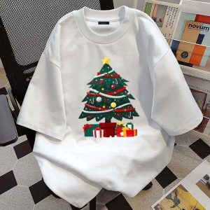 COD คริสมาส เสื้อยืดคอกลม คอตตอน SLNDX0615 Oversiz แฟชั่น การ์ตูน ลายพิมพ์ เสื้อเชิ้ต ฤดูร้อน สบาย ผ่อนปรน นุ่มนวล