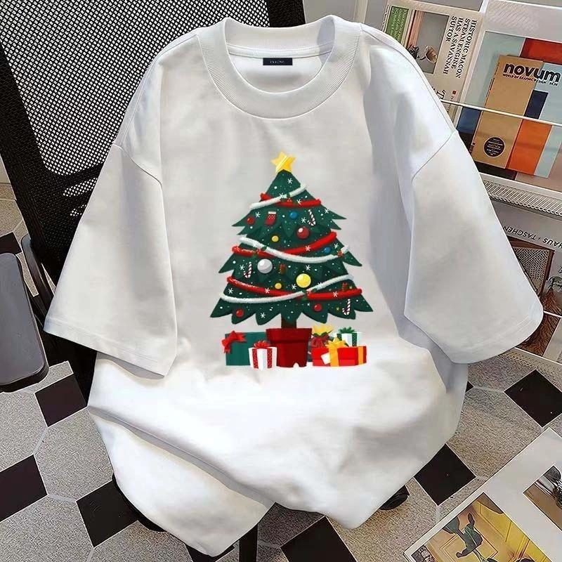 COD คริสมาส เสื้อยืดคอกลม คอตตอน SLNDX0615 Oversiz แฟชั่น การ์ตูน ลายพิมพ์ เสื้อเชิ้ต ฤดูร้อน สบาย ผ่อนปรน นุ่มนวล