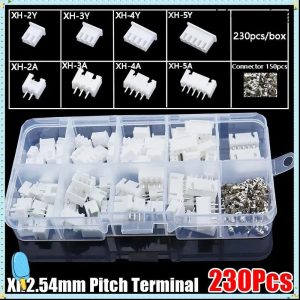 BLUEMING 230 ชิ้น Pin Connector, ชุด XH2.54 2.54 มม.Pitch Terminal, ทนทานชายและหญิง 4 ค่า 2p 3p 4p 5pin Terminal Connector Kit