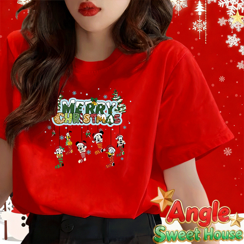 (จัดส่งตลอด 24 ชั่วโมง）Angle Official เสื้อ Merry Christmas T-shirt ซานต้า ซานตาคลอส ต้นคริสต์มาส พิมพ์ลาย เสื้อยืด T293