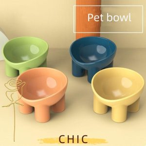 เก๋ไก๋ ชามสุนัข, ชามแมวที่มีเสถียรภาพกันลื่น, อุปกรณ์ป้องกันคอ 4 สีเท้าสูงชามอาหารสัตว์เลี้ยงอุปกรณ์ให้อาหารสัตว์เลี