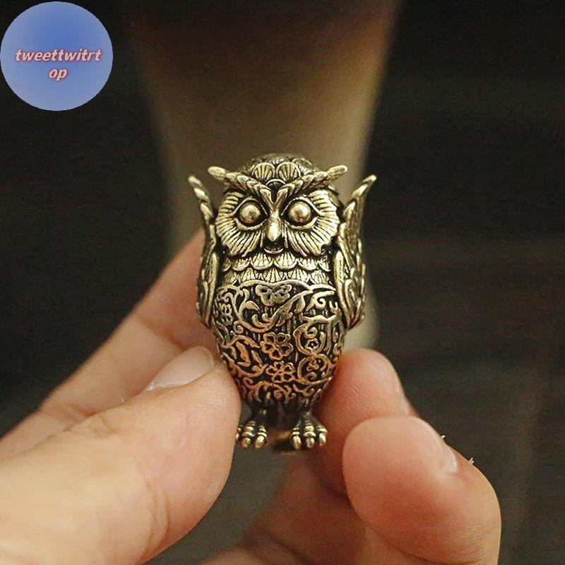 DOUSUN 1 ชิ้น Retro ทองแดงสัตว์ชาสัตว์เลี้ยงเดสก์ท็อปเครื่องประดับโบราณทองเหลืองทองเหลืองนกฮูก Miniature Figurines ตกแต่งบ้านหัตถกรรม TH