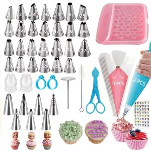 27 Standard +7 Korean Tips:53PCS Stainless Steel Piping Tips Set with Storage Box,EVA Bags