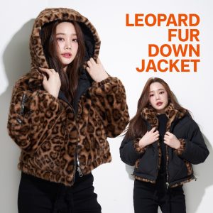 (PRE 21 วัน)CO1199  Leopard Fur Down Jacket เสื้อขนเป็ดแต่งขนเฟอร์ลายเสือทั้งตัว