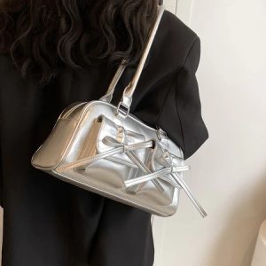 COD[จัดส่งจากประเทศไทย] ส่งจากไทย  กระเป๋าสะพายไหล่ หนัง PU ประดับโบว์ ลําลอง สําหรับผู้หญิง จุของได้เยอะ หนังนิ่มนิ่มมาก จัดส่งภายใน 24 ชั่วโมง