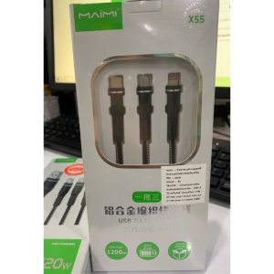Maimi รุ่น X55 (3in1)สายชาร์จ3หัว Fast charge 120W ยาว1200M สายถักไม่พันกัน ใช้งานทนทาน