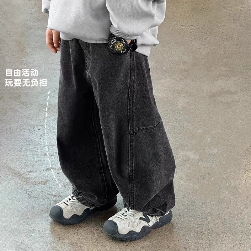 สินค้าใหม่พร้อมสต็อกชายกางเกงยีนส์สีดําฤดูใบไม้ผลิฤดูใบไม้ร่วงเด็กกางเกงหลวมหล่อกางเกงลําลองเด็กชายอินเทรนด์สไตล์20251104