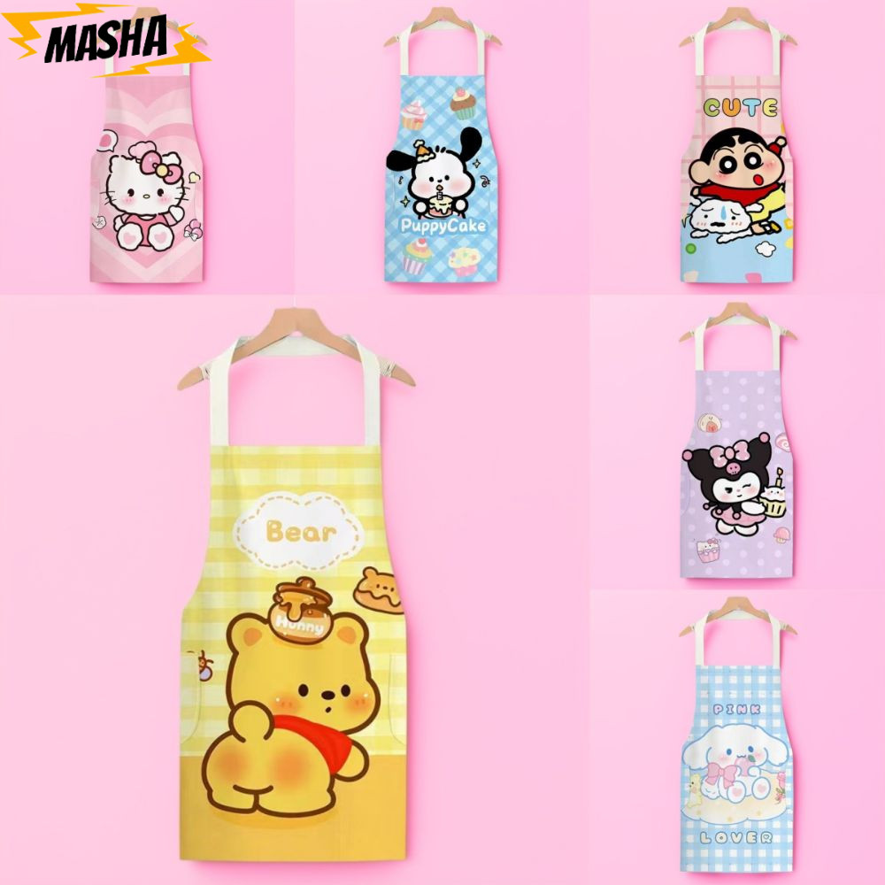 ผ้ากันเปื้อนอบ, ผ้ากันเปื้อนลายการ์ตูน Kuromi Winnie Cooking, ชุดเอี๊ยมกาแฟ Hello Kitty Pa Cha แบบปรับได้กันน้ําสําหรับใช้ในบ้าน