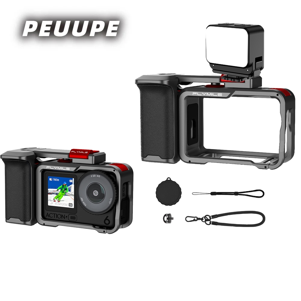 เหมาะสําหรับ DJI OSMO ACTION6 Street Shooting Handle ชุดขยายเติมแสง ACTION6 กรงกระต่าย Shock Absorption Anti-Shock Vlog Selfie อุปกรณ์เสริมการถ่ายภาพ