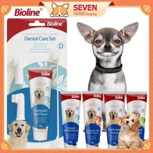 ชุดดูแลช่องปากสัตว์เลี้ยง Bioline ชุดแปรงสีฟันและยาสีฟัน สำหรับสุนัข ยาสีฟัน 100 กรัม