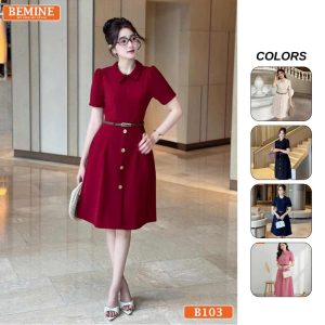 BEMINE ชุดเดรสดีไซน์เยอรมันโบราณมีซิปด้านหน้า ทรงเอ เหมาะสําหรับทํางาน-B103