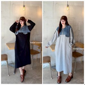 ​​​​​​​POPUP เดรสยืดต่อยีนส์ งานเกรพรีเมี่ยม  ผ้าเนื้อดี แต่งแบบคอซิป แต่งกระเป๋ายีนส์ ด้านข้างชุดมีกระเป๋าล้วง2ข้าง