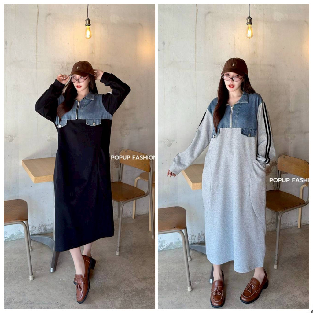 ​​​​​​​POPUP เดรสยืดต่อยีนส์ งานเกรพรีเมี่ยม  ผ้าเนื้อดี แต่งแบบคอซิป แต่งกระเป๋ายีนส์ ด้านข้างชุดมีกระเป๋าล้วง2ข้าง