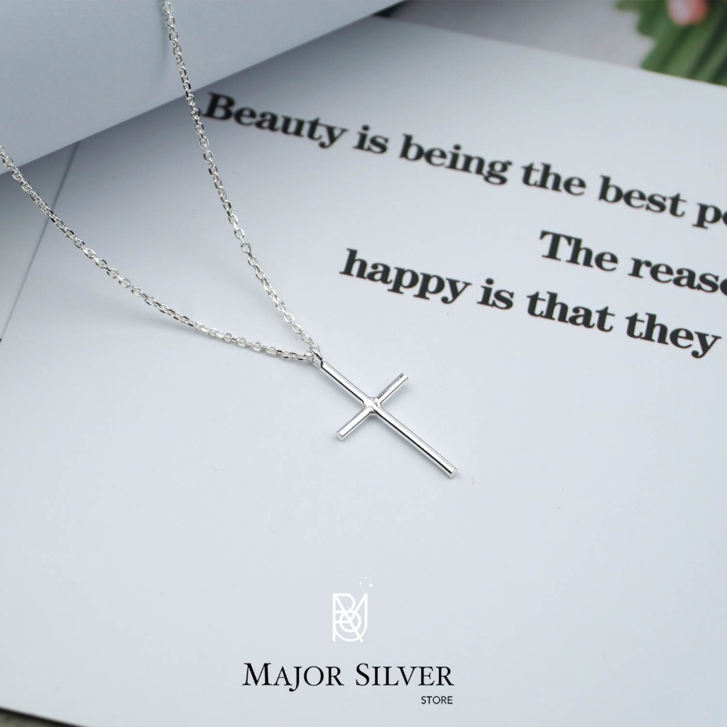 สร้อยคอเงินแท้92.5% จี้ไม้กางเขน สร้อยคอประดับจี้ไม้กางเขน Major Silver