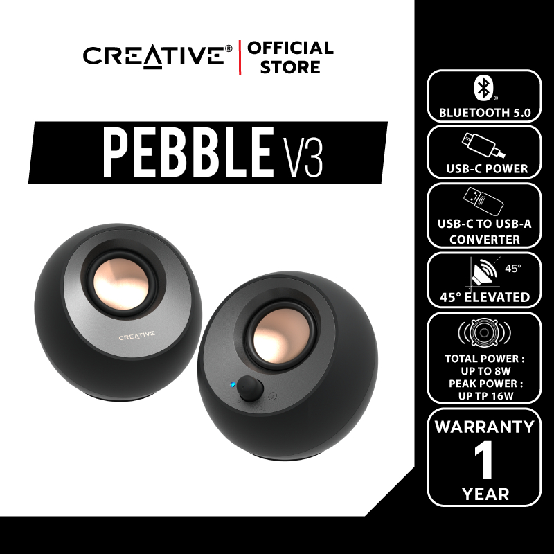 CREATIVE SPEAKER Pebble V3 (Black-สีดำ) ลำโพงสไตล์มินิมอล รองรับ USB-C / บูลทูธ