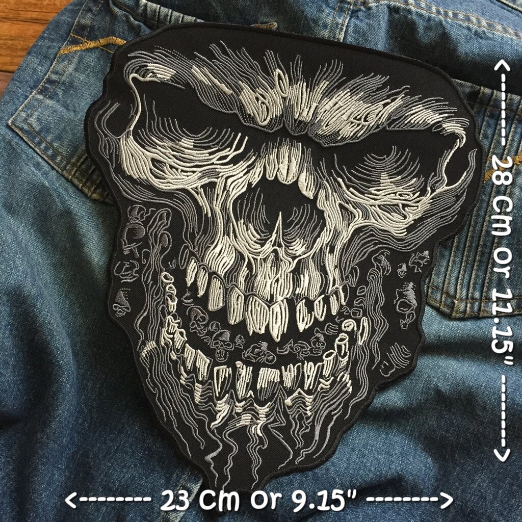 หน้าปีศาจ ไบค์เกอร์ ตัวรีดติดเสื้อ อาร์มรีด อาร์มปัก ตกแต่งเสื้อผ้า หมวก กระเป๋า แจ๊คเก็ตยีนส์ Embroidered Iron on Pa…