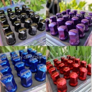 กดโค้ดลด ดูวิธีเก็บรูปที่2●น้อตล้อรถยนต์ เกลียว1.5 เบอร์17 20-24ตัว สีดำ น้ำเงิน ม่วง แดง นอตล้อเหล็ก