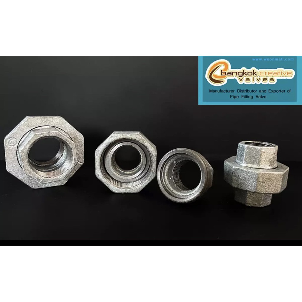 ข้อต่อยูเนียน เหล็ก เกลียวใน พร้อมยางยูเนียน 2 เส้น