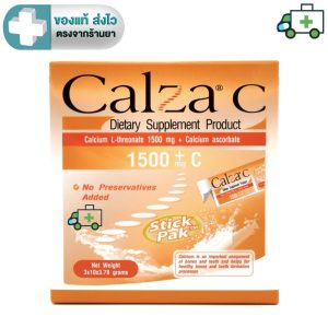 Lot.ใหม่หมดอายุ 05/2027 CalZa C Powder แคลซ่า ซี แคลเซียม แอล- ทรีโอเนต 1500 mg. + ซี แบบชงน้ำ   30 ซอง [Life]