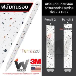 Terrazzo หินอ่อน ฟิล์มกันรอย ใช้สำหรับ Apple Pencil รุ่น 1 / รุ่น 2 / Pencil USB-C ฟิล์มปากกา ฟิล์มรอบตัว