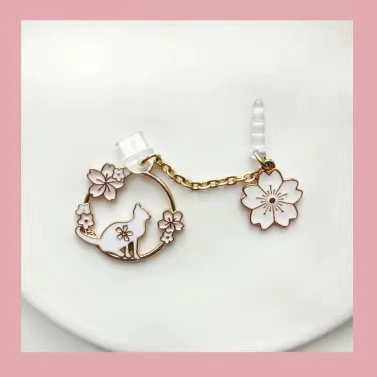 【พร้อมส่ง! ! ! 】แมว กระต่าย ปลั๊กกันฝุ่นน่ารัก จี้ ดอกไม้ โซ่ ปลั๊กฝุ่นโทรศัพท์มือถือ จี้ ใช้หูฟัง iphone/type c/mirco usb/3.55 มม.! ! !