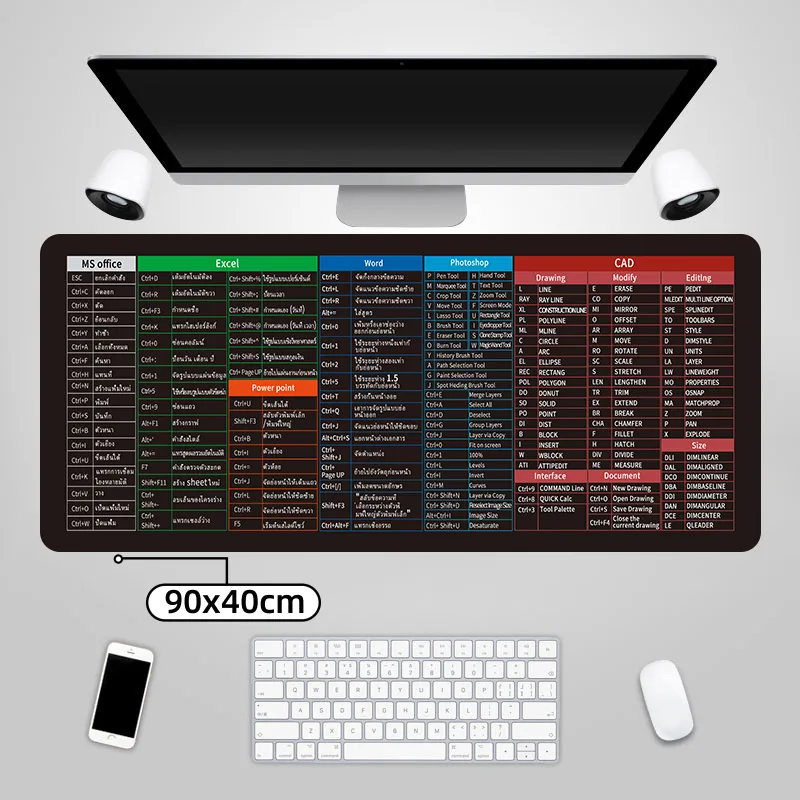 Mouse Pad แผ่นรองเมาส์คีย์ลัดภาษาไทย ขนาดใหญ่ 90*40cm （สั่งซื้อและรับแผ่นรองเมาส์ขนาดเล็กฟรี ）