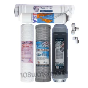 Aquatek ชุดไส้กรองน้ำ 5 ขั้นตอน ยูเอฟ แบบอินไลน์ หัวเกลียว โพสต์คาร์บอน Omnipure T33 2"x10" UF 5 Step Set