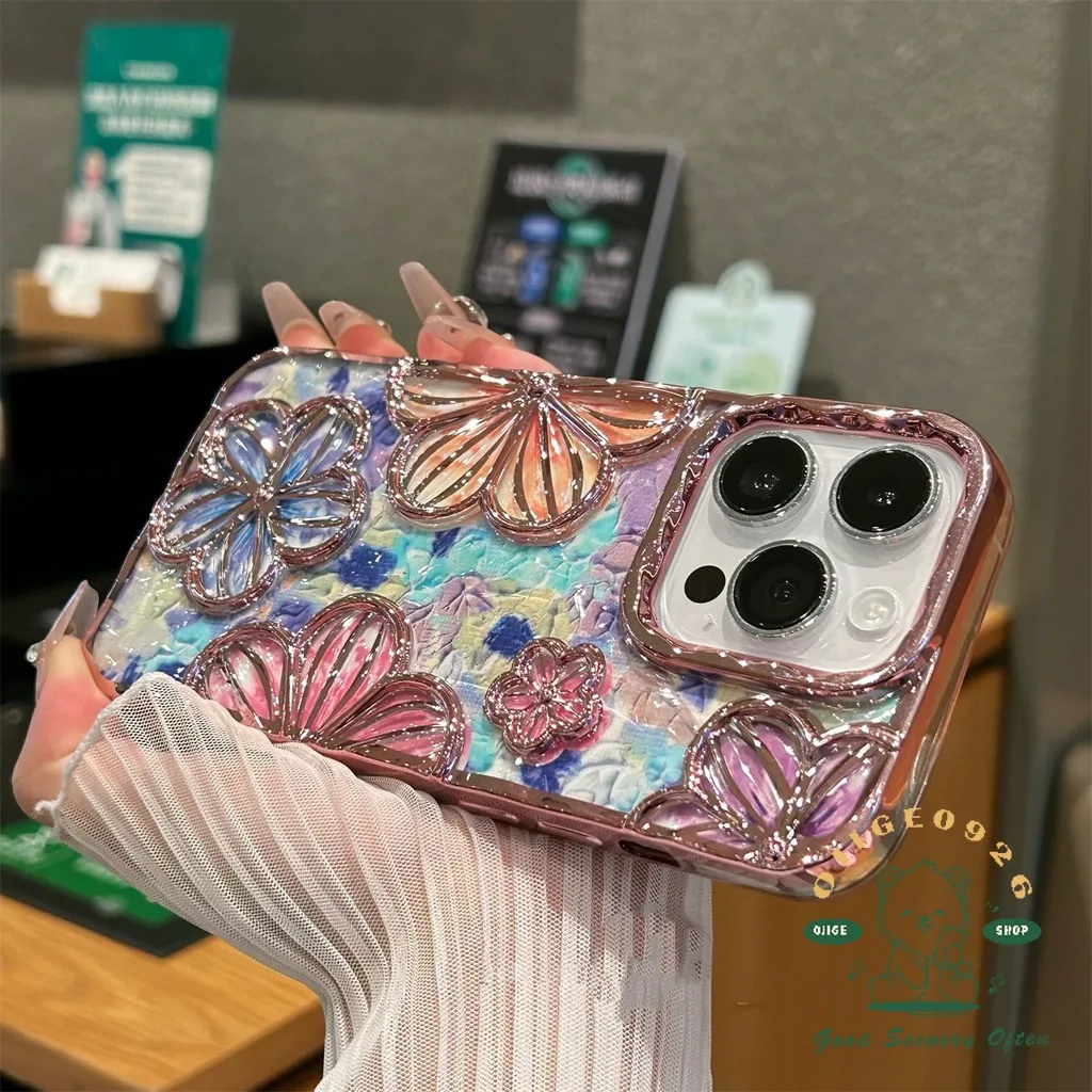 เคสโทรศัพท์มือถือแบบนิ่ม TPU กันกระแทก ลายภาพวาดสีน้ํามัน รูปดอกไม้ สําหรับ iphone15 Pro Max 14 13 12 11