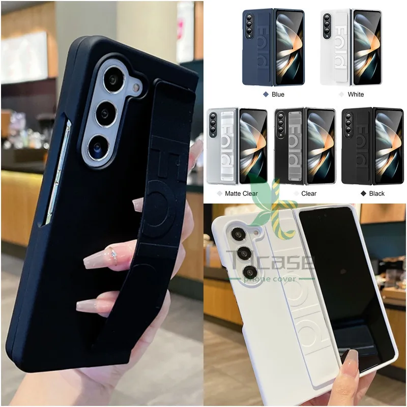 เคสโทรศัพท์มือถือ Pc แข็ง กันกระแทก พิมพ์ลายตัวอักษร พร้อมสายคล้องข้อมือ สําหรับ Samsung Galaxy Z Fold 5 Z Fold 4 Z Fold 3