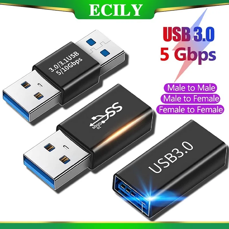 Ecily อะแดปเตอร์เชื่อมต่อ USB 3.0 เป็น USB 5Gbps ตัวผู้ เป็นตัวผู้ ตัวเมีย สําหรับ PC แล็ปท็อป USB 3.0 Coupler Extender Connection