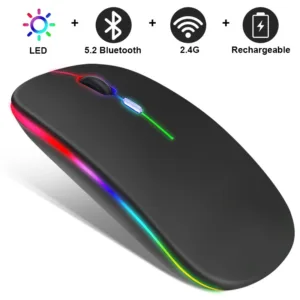 เมาส์ออปติคอลเล่นเกมไร้สาย บลูทูธ 5.0 + 2.4 GHz ตัวรับสัญญาณ 1600DPI สําหรับคอมพิวเตอร์ แล็ปท็อป PC Macbook USB ไฟแบ็คไลท์ RGB บลูทูธ
