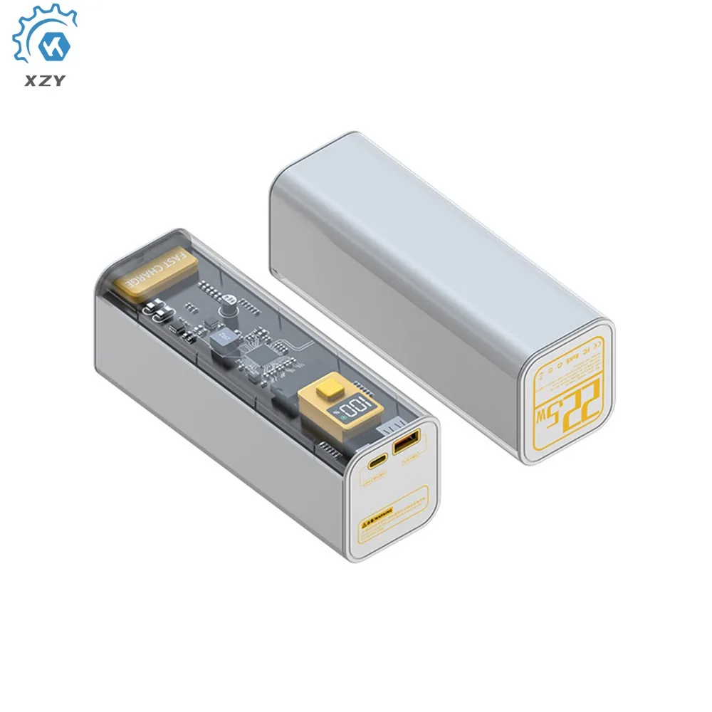 แหล่งจ่ายไฟมือถือกรณี 8 เซลล์ 18650/21700 PD22.5W 2-Way Fast CHARGING ขนาดใหญ่ความจุ 40000 mAh โปร่งใสกรณี